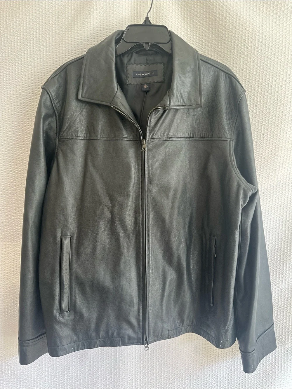 BANANA REPUBLIC Men’s Black Leather Jacket Full Zip Vintage Size XL Genuine